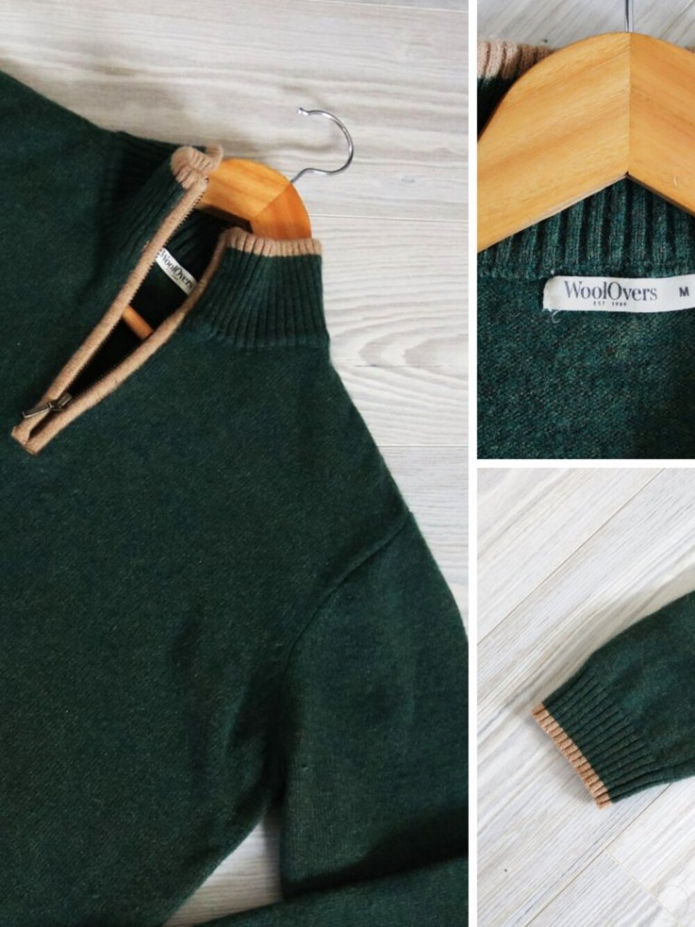 WoolOvers Sweater Men's Cypress Green 100% New Pure Wool 1/4 Zip Pullover Size M